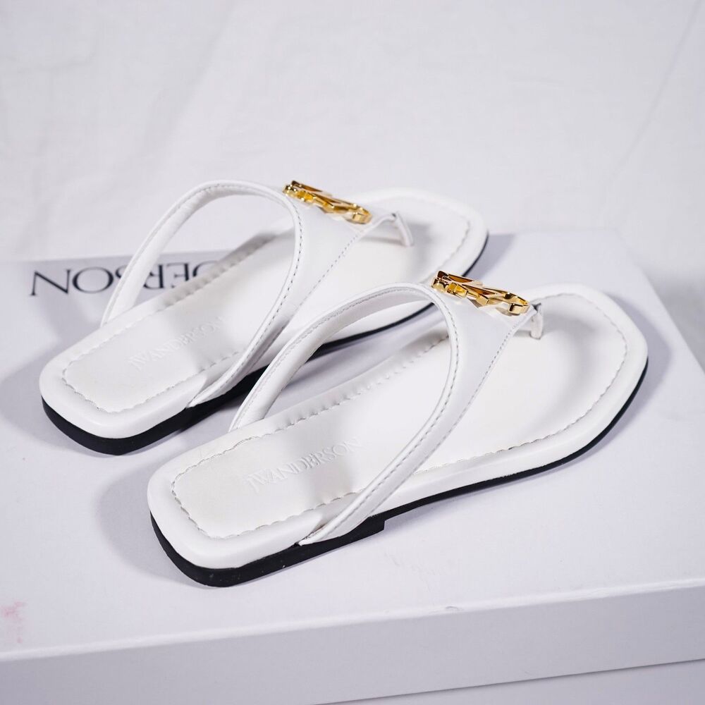 JW Anderson Leather Thong Sandals White Gold Anchor Logo Womens Size 36 Designer - Picture 3 of 7